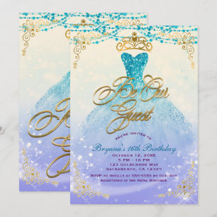 Be Our Guest Princess Aqua Purple Sweet 16 Party Invitation