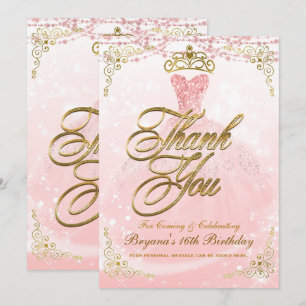 Be Our Guest Princess Pink Gold Sweet 16 Thank You Invitation