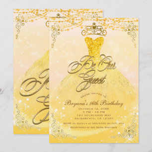 Be Our Guest Princess Yellow & Gold Sweet 16 Party Invitation