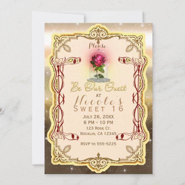 Be our Guest Red Enchanted Magical Red Rose Party Invitation (Front)