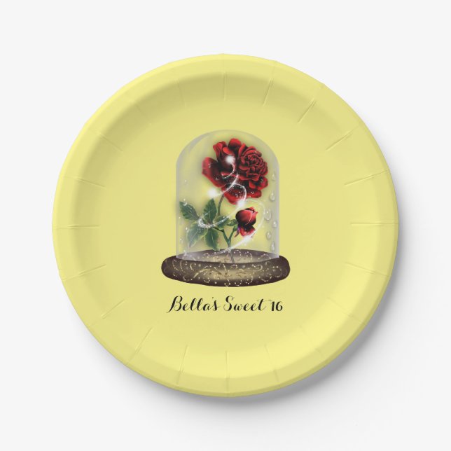 Be Our Guest Red Rose in Glass Elegant Paper Plate (Front)