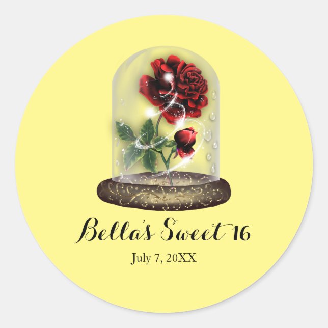 Be Our Guest Red Rose in Glass Elegant Party Classic Round Sticker (Front)