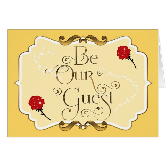 BE OUR GUEST Red Rose Yellow Elegant Folding Card (Front Horizontal)