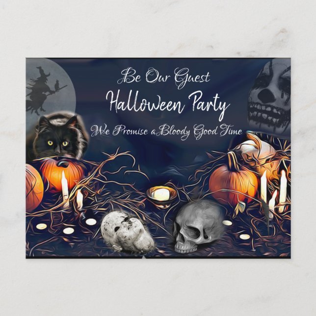 Be Our Guest, Spooky Halloween Party Invites Postcard (Front)