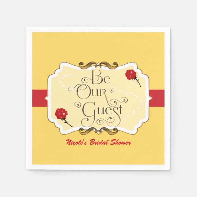 Be Our Guest Yellow & Red Rose Princess Party Napkin (Front)