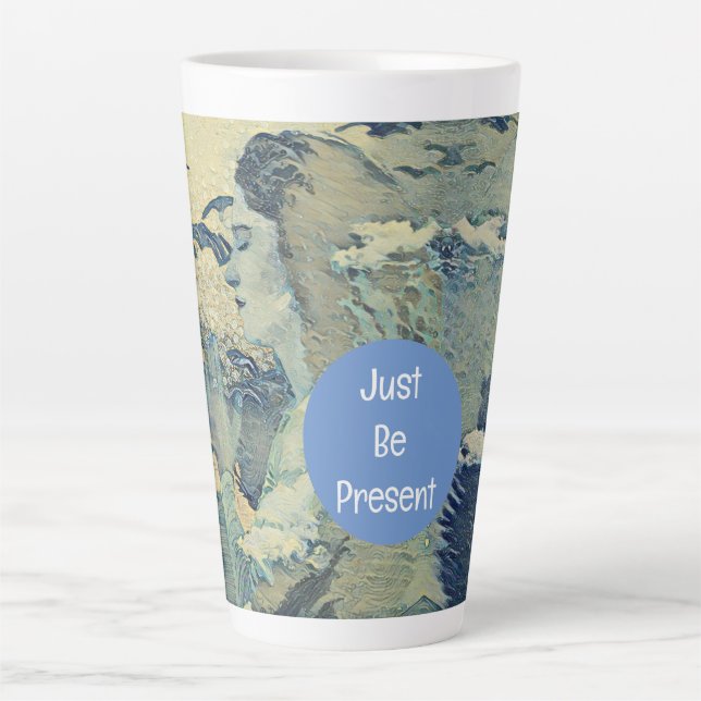 Be Present Praying Hands Blue Spiritual  Latte Mug (Front)