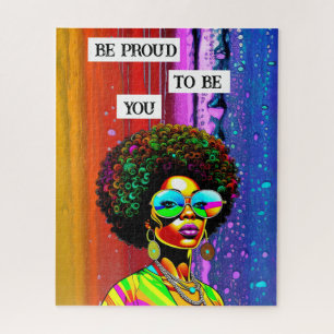 Be Proud To Be You   Groovy Woman of Color Jigsaw Puzzle