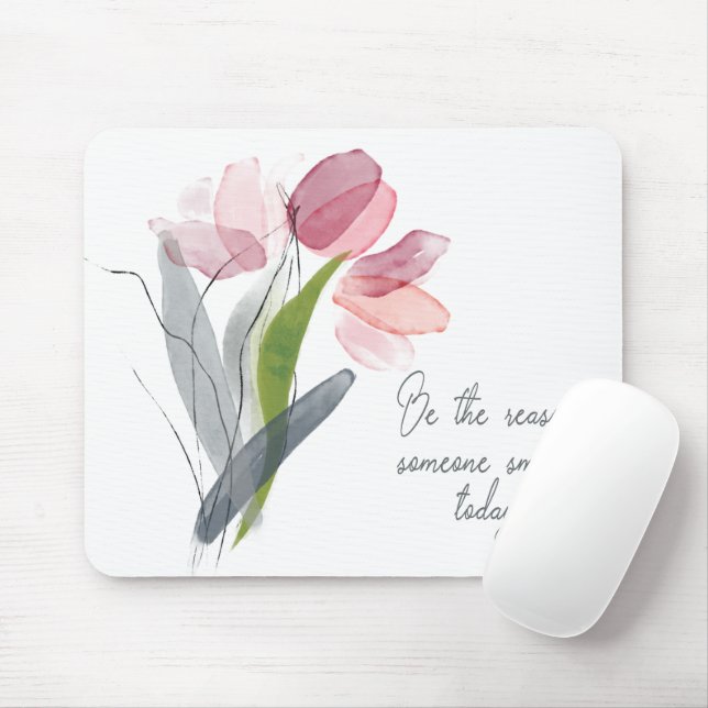 Be Reason Someone Smiles Today Pink Flowers White Mouse Mat (With Mouse)