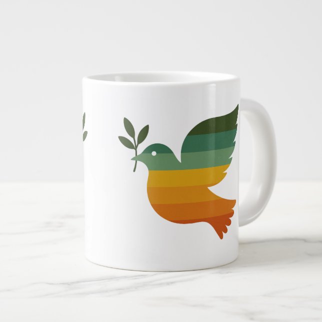 Be Retro Rainbow Peace Dove Jumbo Mug (Front Right)