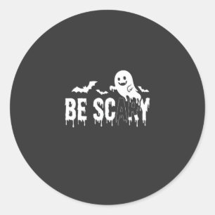 Be Scary Halloween Ghost Bat Design_1 Classic Round Sticker
