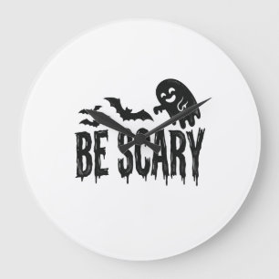 Be Scary Vintage Ghost Bat Halloween Shirt Design_ Large Clock