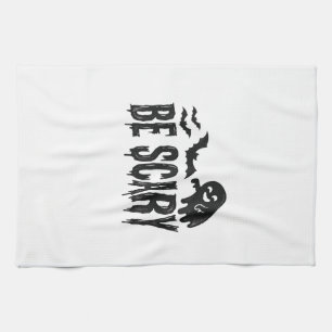 Be Scary Vintage Ghost Bat Halloween Shirt Design_ Tea Towel