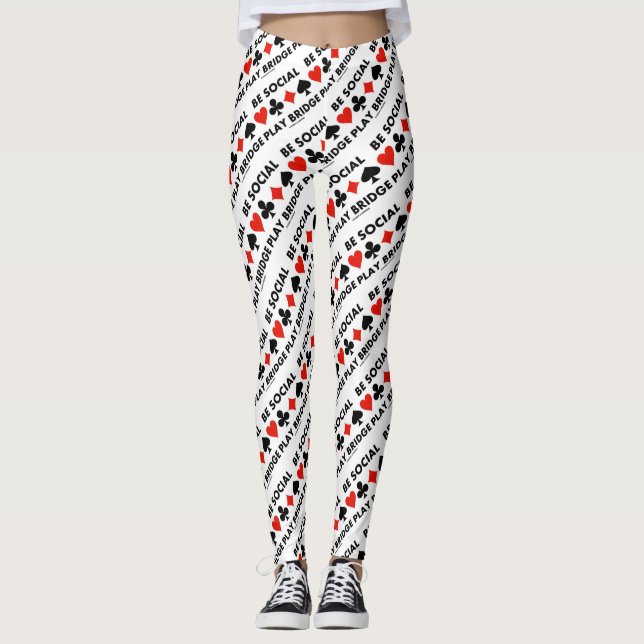 Be Social Play Bridge Four Card Suits Advice Leggings (Front)
