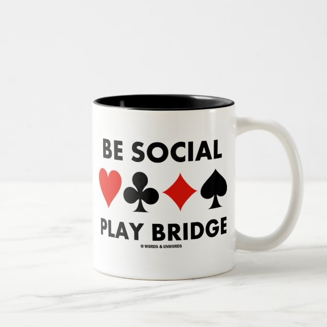 Be Social Play Bridge (Four Card Suits) Two-Tone Coffee Mug (Right)