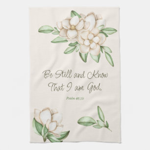 Be Still and Know Elegant Bible Verse Botanical Tea Towel