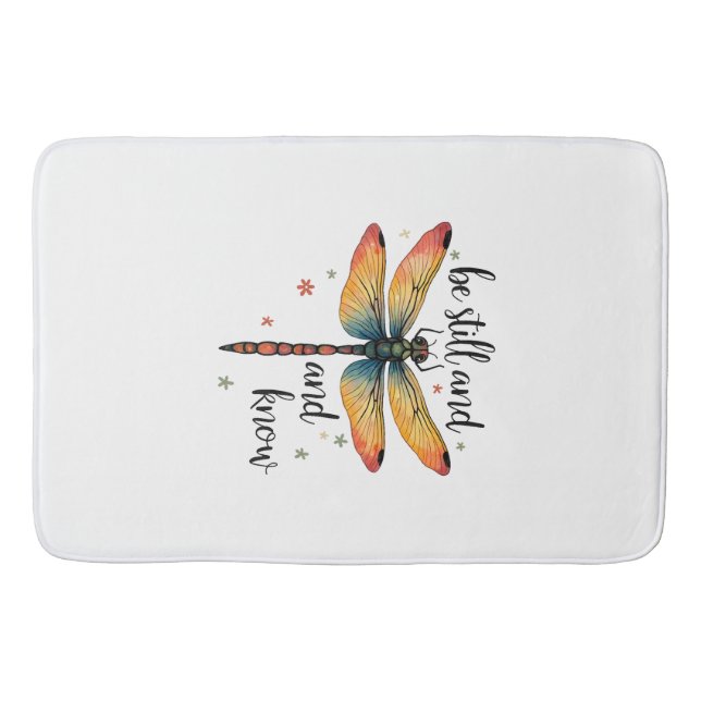 Be still and know Floral Dragonfly Christian Summe Bath Mat (Front)