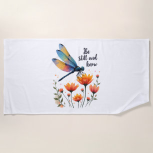 Be still and know Floral Dragonfly Christian Summe Beach Towel