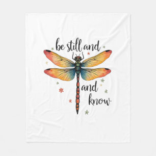 Be still and know Floral Dragonfly Christian Summe Fleece Blanket