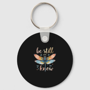 Be still and know Floral Dragonfly Christian Summe Key Ring