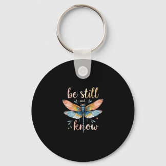 Be still and know Floral Dragonfly Christian Summe Key Ring