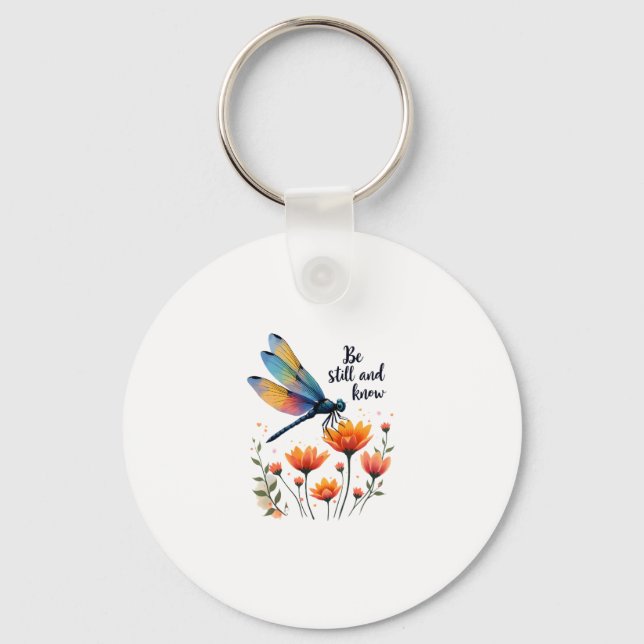 Be still and know Floral Dragonfly Christian Summe Key Ring (Front)