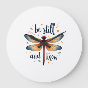 Be still and know Floral Dragonfly Christian Summe Large Clock