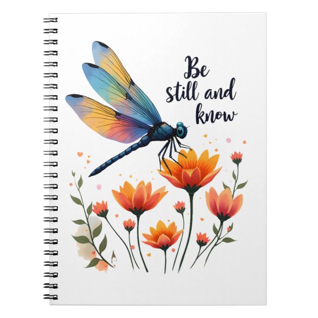 Be still and know Floral Dragonfly Christian Summe Notebook (Front)