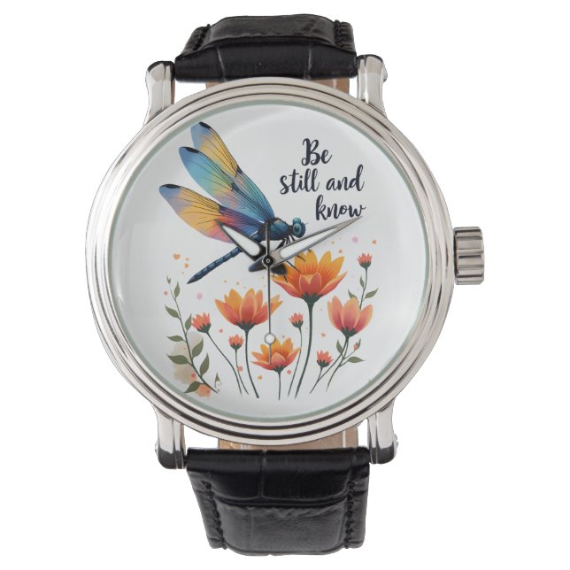 Be still and know Floral Dragonfly Christian Summe Watch (Front)