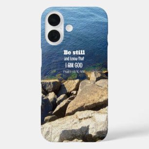 Be Still and Know I Am God Calm Blue Ocean Photo iPhone 16 Case