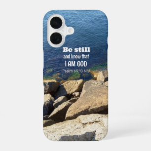 Be Still and Know I Am God Calm Blue Ocean Photo iPhone 16 Case