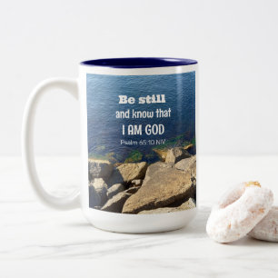 Be Still and Know I am God Calm Blue Ocean Photo Two-Tone Coffee Mug