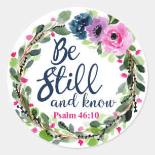 Be Still And Know Pink Floral Bible Verse Classic Round Sticker