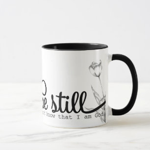 Be Still Bible Quote Black and White Mug
