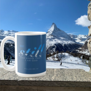 Be still Bible Verse Swiss mountains blue monogram Coffee Mug