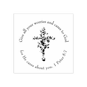 BE STILL Floral Cross Religious Scripture Verse Rubber Stamp
