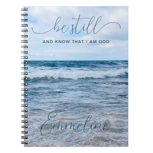 Be Still Inspiring Blue Spiral Photo Notebook (Front)