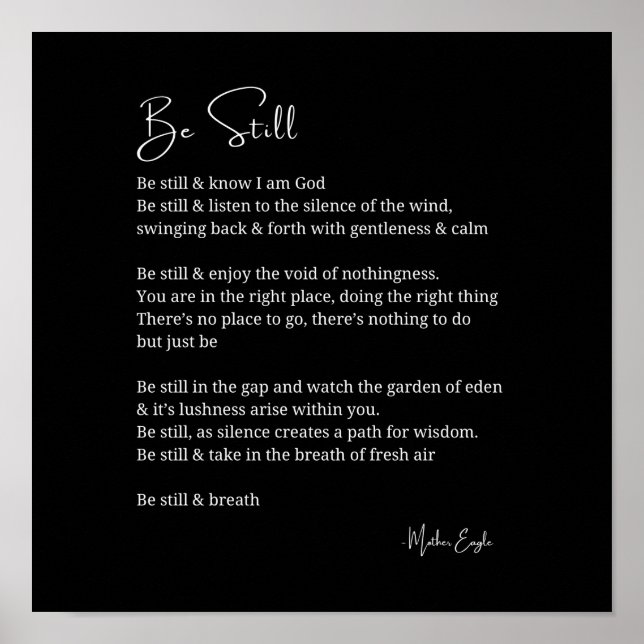 Be still know poem poetry black white wall art  (Front)