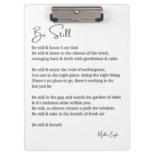 Be still know poem poetry black white wall art  clipboard