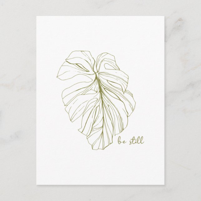 Be Still Minimal Zen Monstera Line Art Drawing  Postcard (Front)