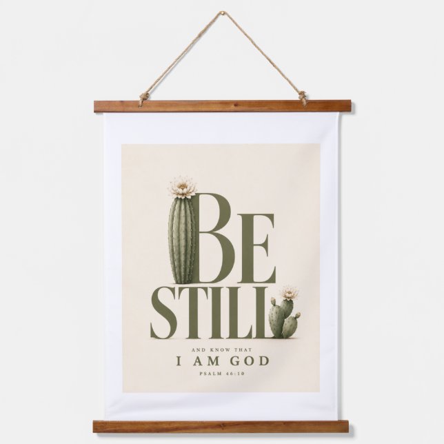 BE STILL | Psalm 46:10 | Warm Cream Hanging Tapestry (Front)
