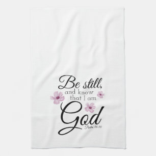 Be Still Psalm 46:10 Watercolor Purple Flowers Tea Towel