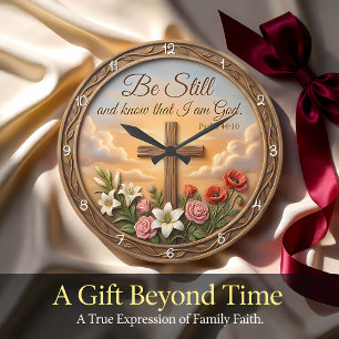 Be Still Psalm Scripture Floral Large Clock