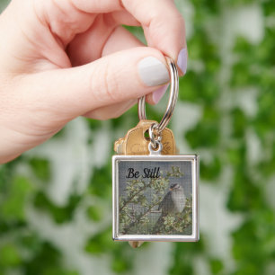 Be Still Sparrow on Branch Nature Photography Key Ring