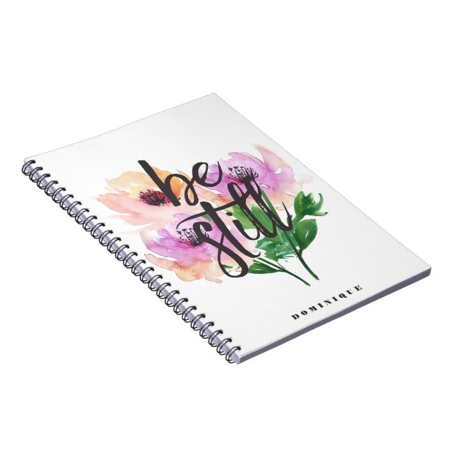 Be Still Watercolour Flowers Personalised Notebook (Right Side)