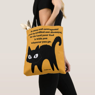 Be Strong and Courageous Black Cat Tote Bag