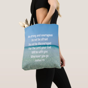 Be Strong & Courageous Beautiful Christian Beach Tote Bag