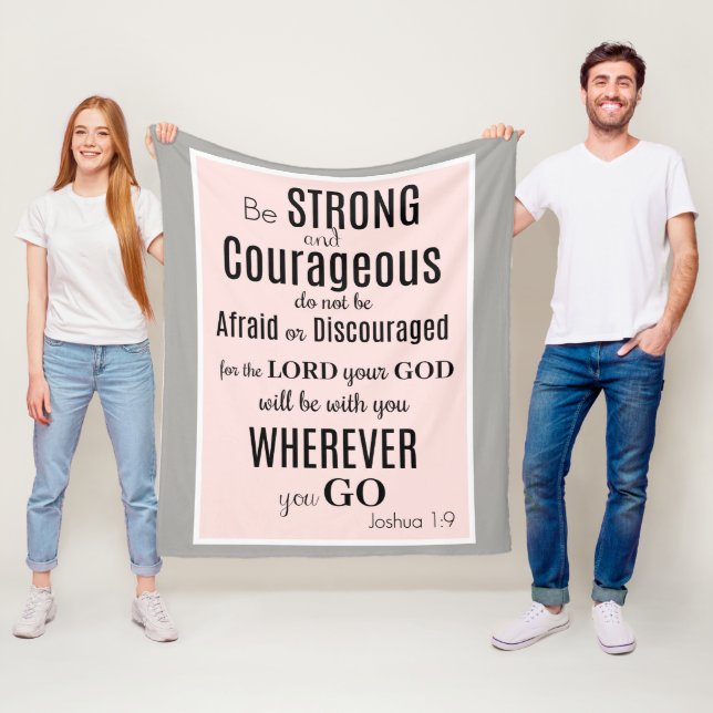 Be Strong & Courageous (Joshua) Pink/Grey Fleece Blanket (In Situ)