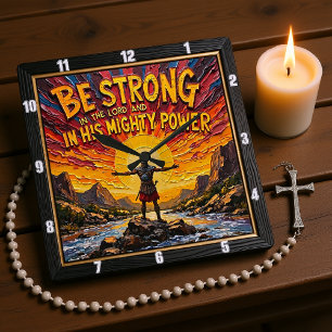 Be Strong in the Lord Warrior Art Square Wall Clock