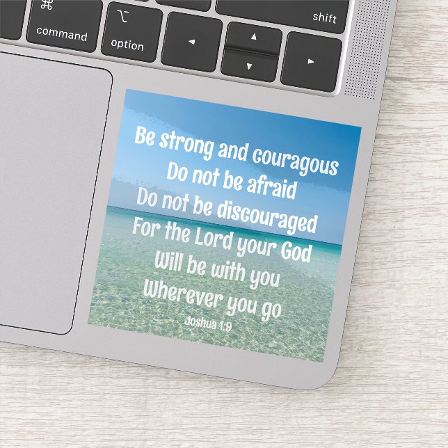Be Strong Inspirational Bible Verse Beach Laptop (Detail)