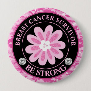 Be Strong Pink Flower Awareness Design 10 Cm Round Badge